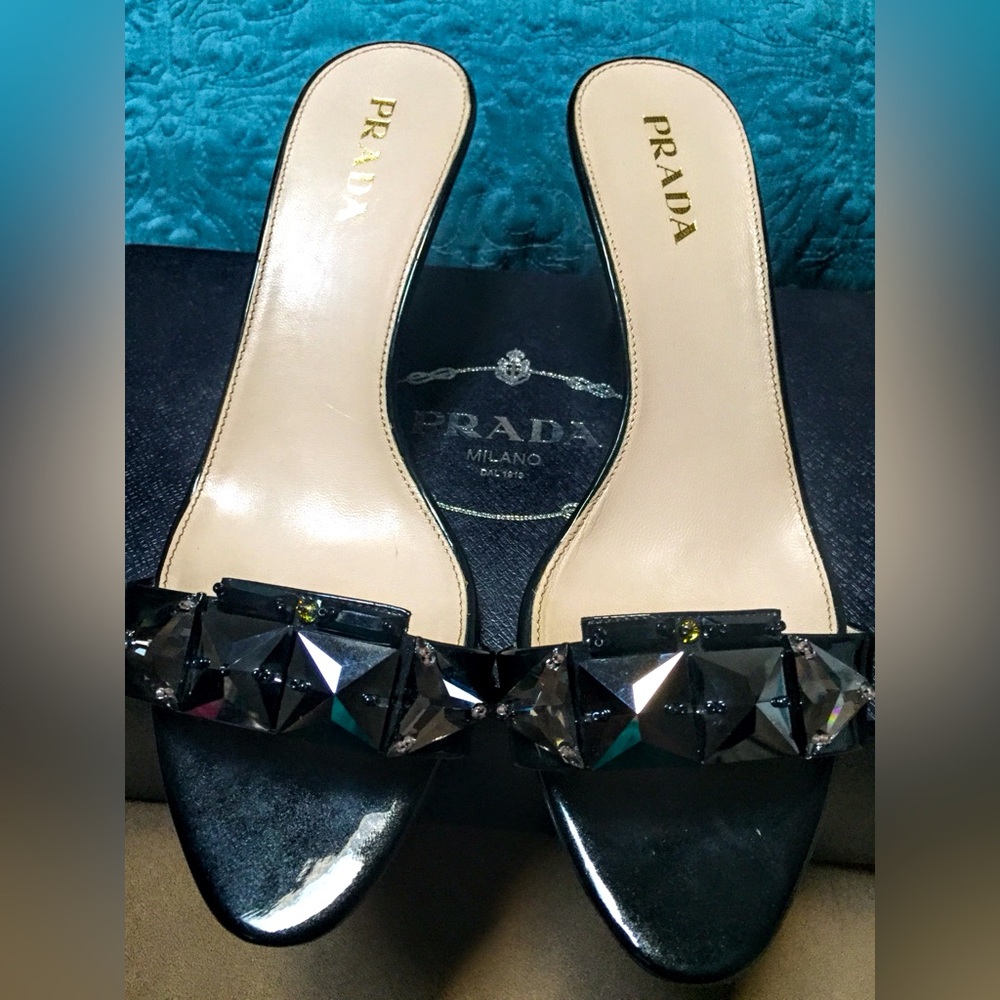GORGEOUS!! PRADA CALZATURE DONNA TAFFETA VOGUE Heels Black - 38.5/8-8.5